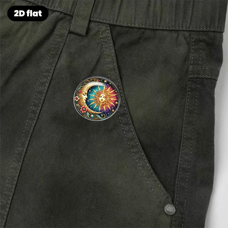 Elegant Bohemian Sun Moon Face Pattern Brooch, Vintage Badge